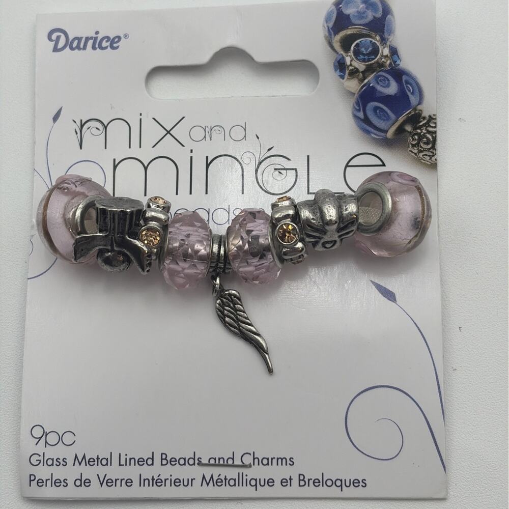 9 pc Darice° Mix and Mingle metal lined beads Charms Pink Angel AJM-BG5112